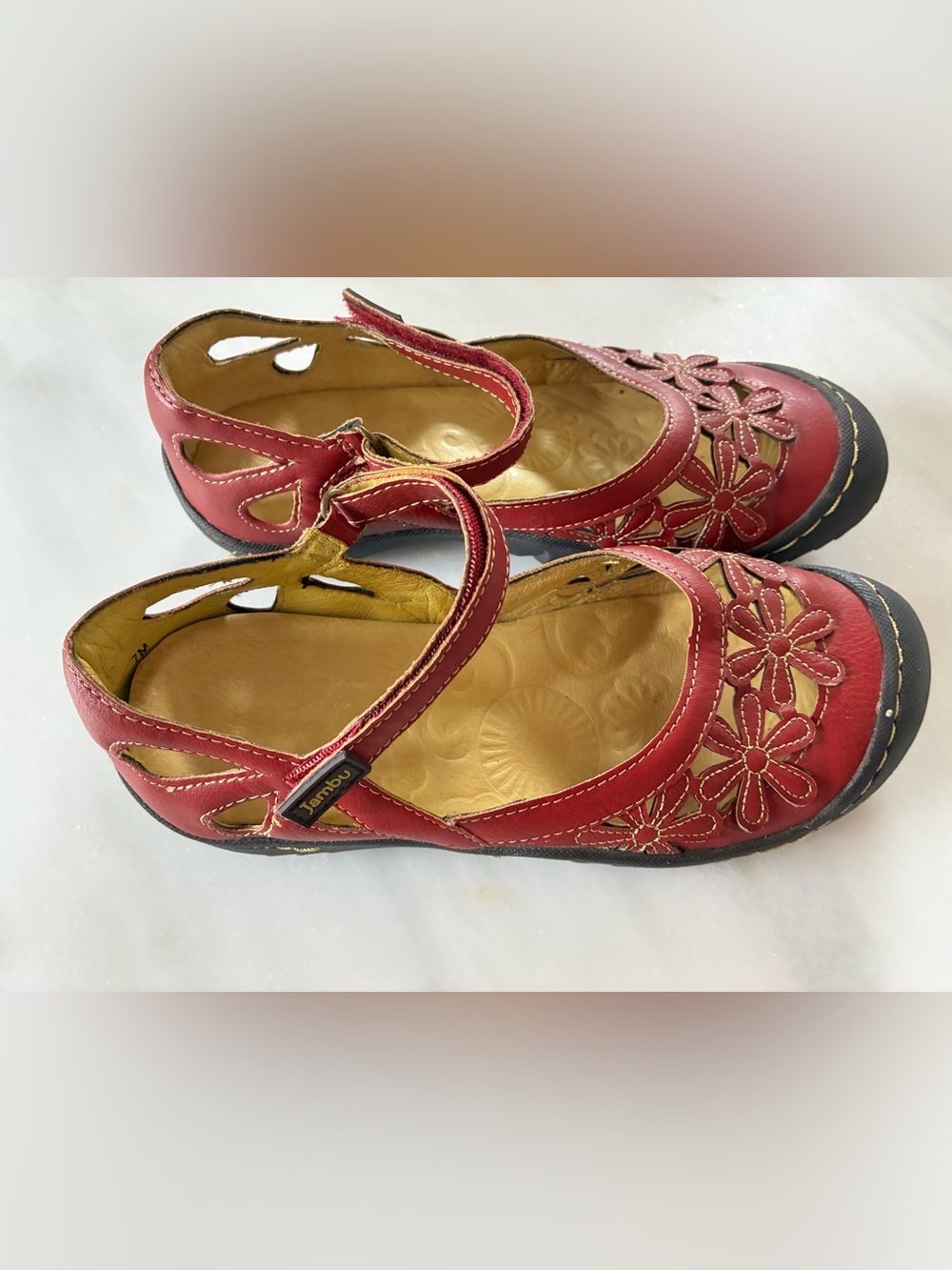 Jambu Women's Red Floral Mary Jane Comfort Shoes size 7 M